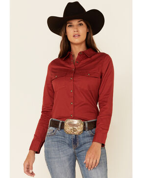 Women's RODEO WESTERN RED BLACK STITCH Long Sleeve SNAP UP Shirt Cowboy 508 NWT 